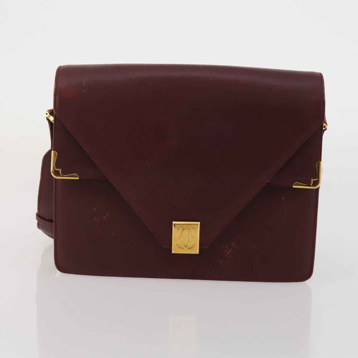 CARTIER Must Line Shoulder Bag Leather 2 Set Bordeaux Auth 185268