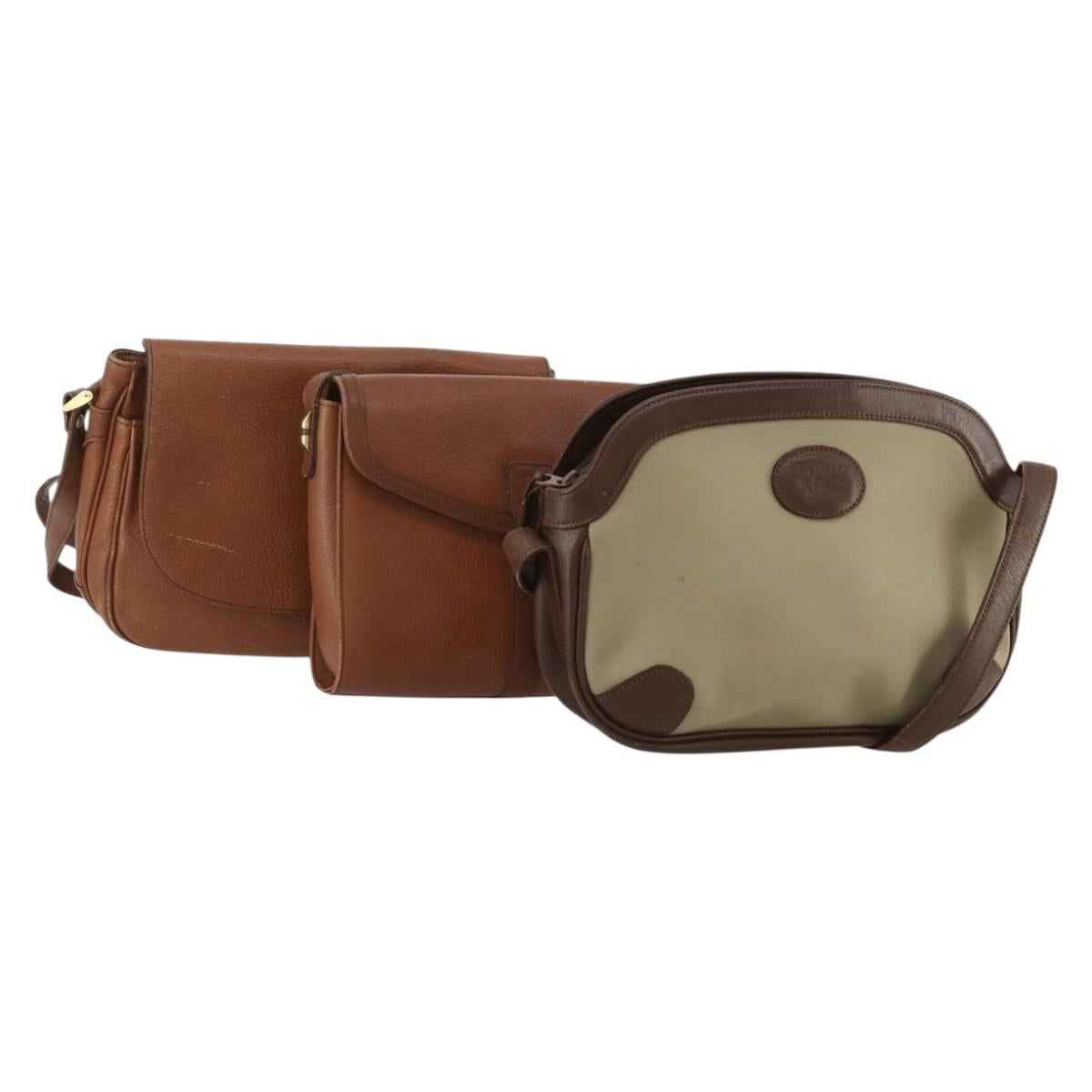 Burberrys Shoulder Bag Leather Canvas 3 Set Brown Beige Auth 185270