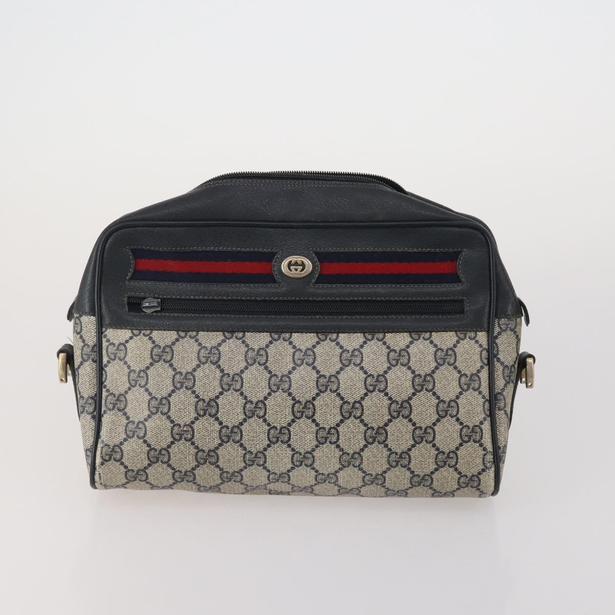 GUCCI GG Supreme Sherry Line Shoulder Bag PVC 3 Set Navy Beige Auth 185273