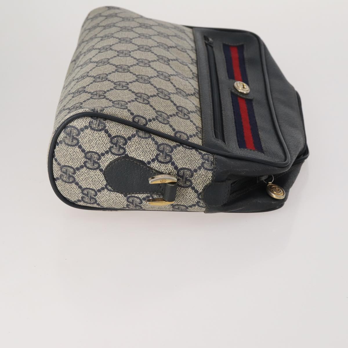 GUCCI GG Supreme Sherry Line Shoulder Bag PVC 3 Set Navy Beige Auth 185273