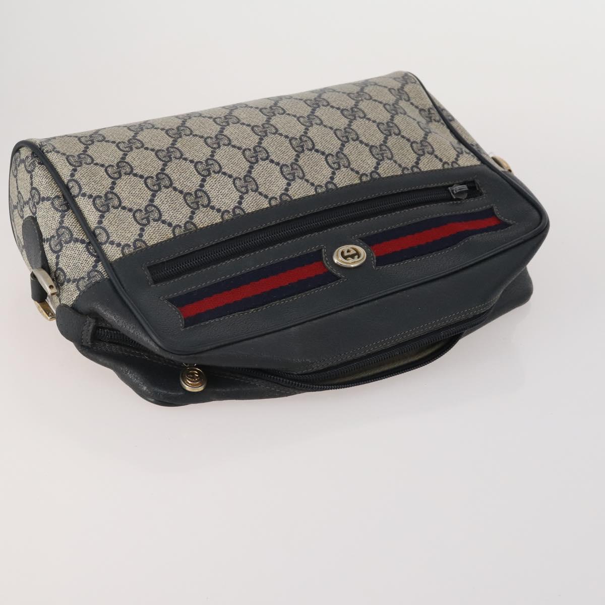 GUCCI GG Supreme Sherry Line Shoulder Bag PVC 3 Set Navy Beige Auth 185273