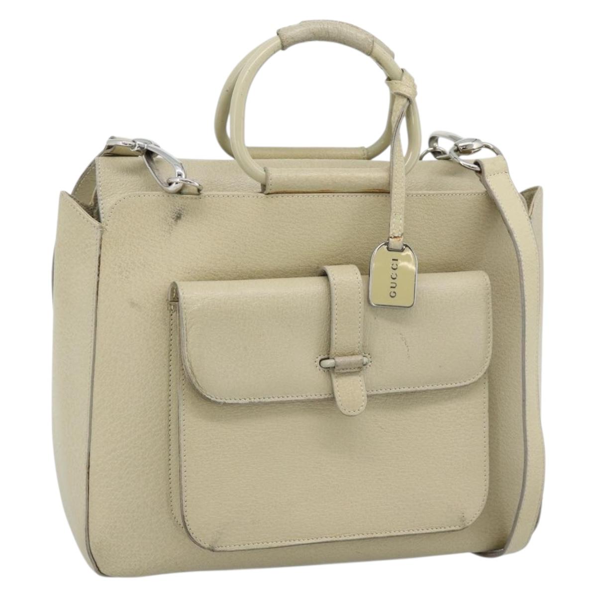 GUCCI Hand Bag Leather 2way White Silver 000 2058 0307 5 Auth 185278
