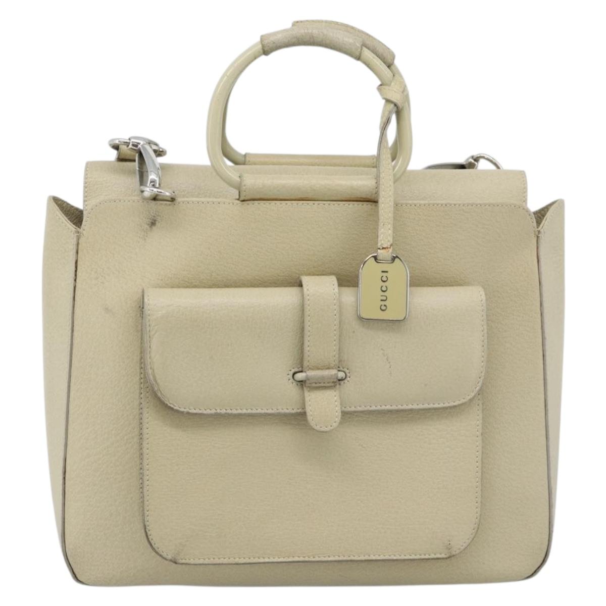 GUCCI Hand Bag Leather 2way White Silver 000 2058 0307 5 Auth 185278