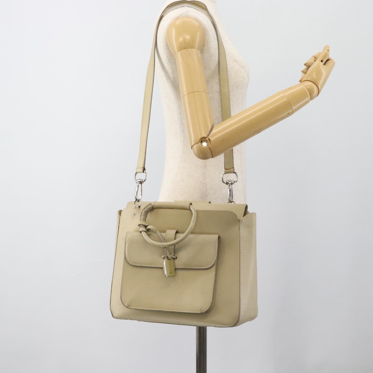 GUCCI Hand Bag Leather 2way White Silver 000 2058 0307 5 Auth 185278