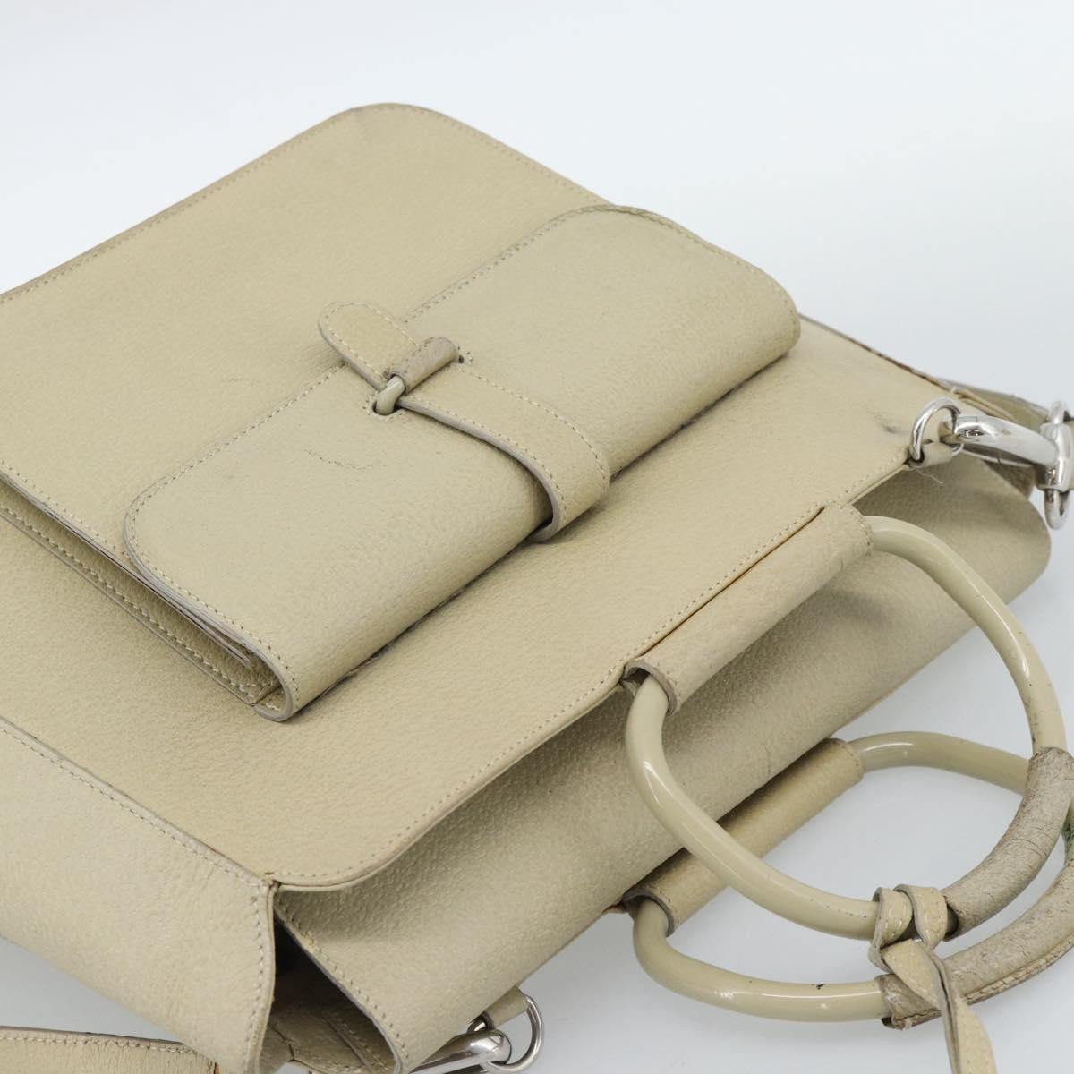 GUCCI Hand Bag Leather 2way White Silver 000 2058 0307 5 Auth 185278