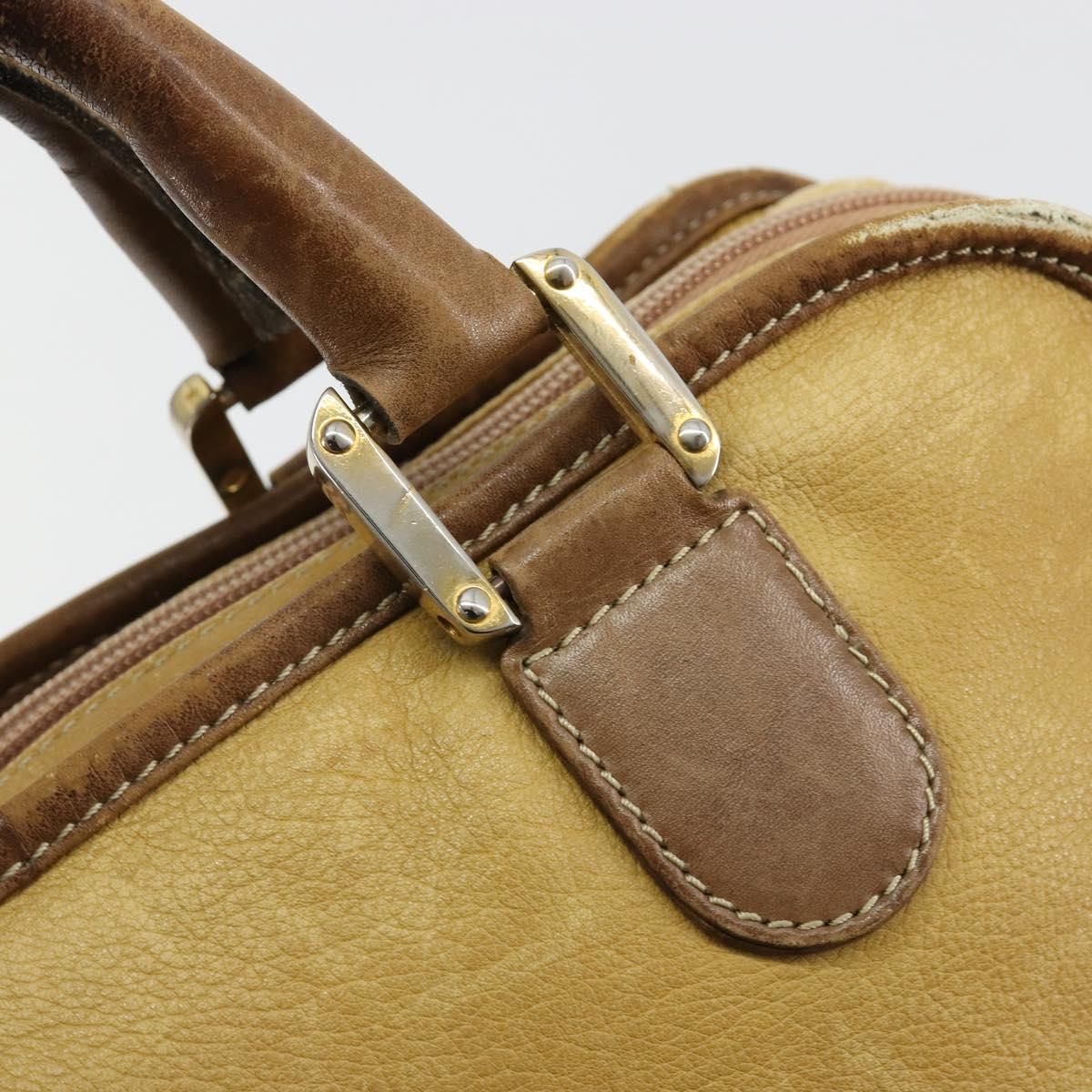 LOEWE Anagram Amazonas Hand Bag Leather Beige Gold Auth 185279