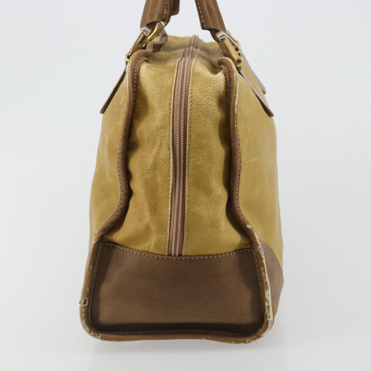 LOEWE Anagram Amazonas Hand Bag Leather Beige Gold Auth 185279