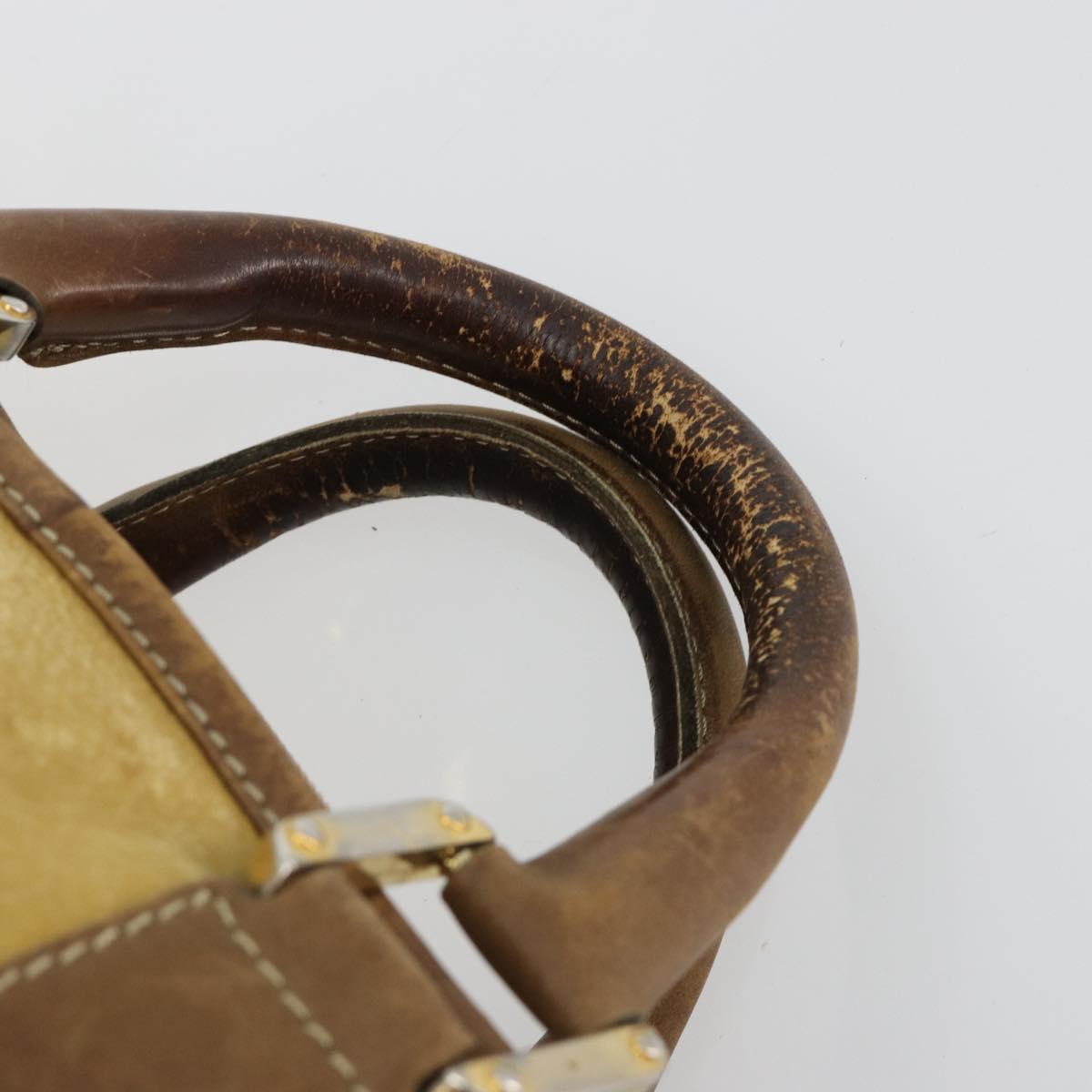LOEWE Anagram Amazonas Hand Bag Leather Beige Gold Auth 185279