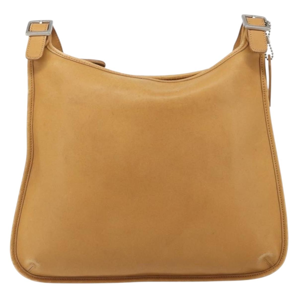 Coach Shoulder Bag Leather Brown Silver Auth 185288