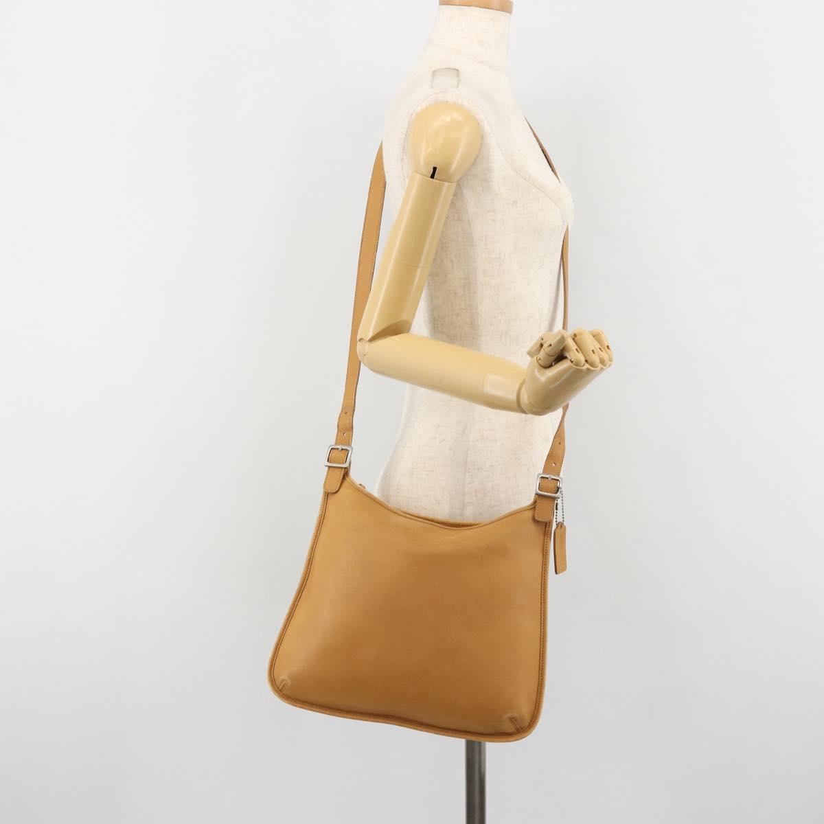 Coach Shoulder Bag Leather Brown Silver Auth 185288