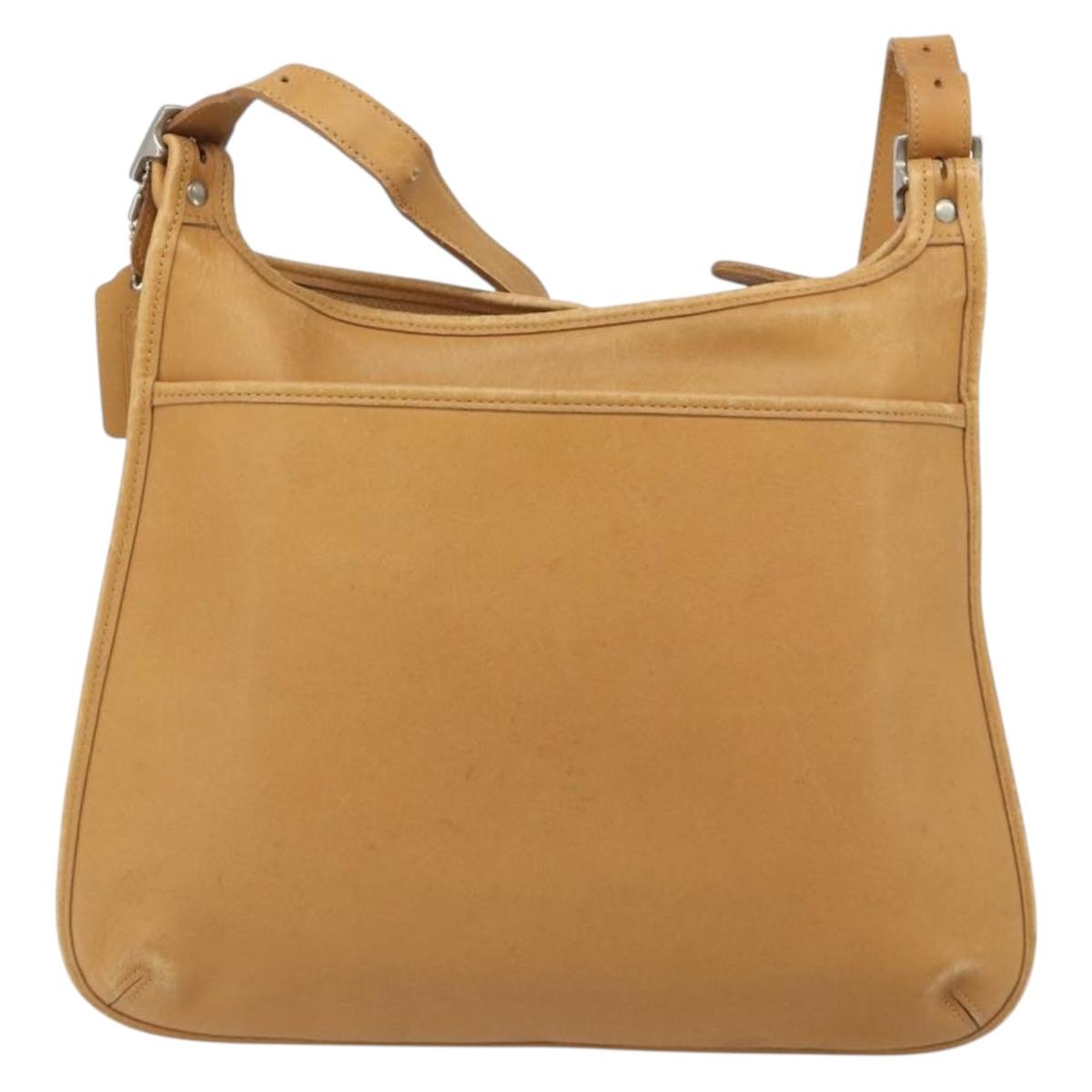 Coach Shoulder Bag Leather Brown Silver Auth 185288