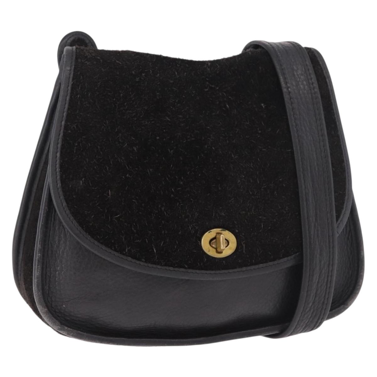 Coach Shoulder Bag Suede Black Gold Auth 185289
