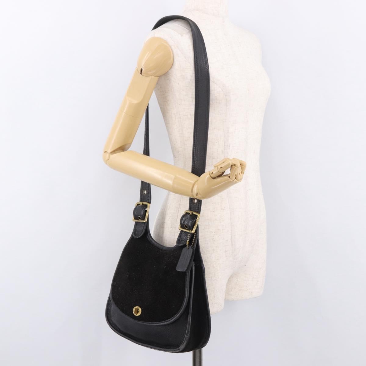 Coach Shoulder Bag Suede Black Gold Auth 185289