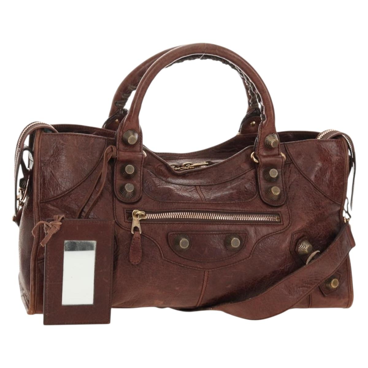 BALENCIAGA The Giant Part-Time Bag Leather 2way Brown Gold 173082 Auth 185300SM