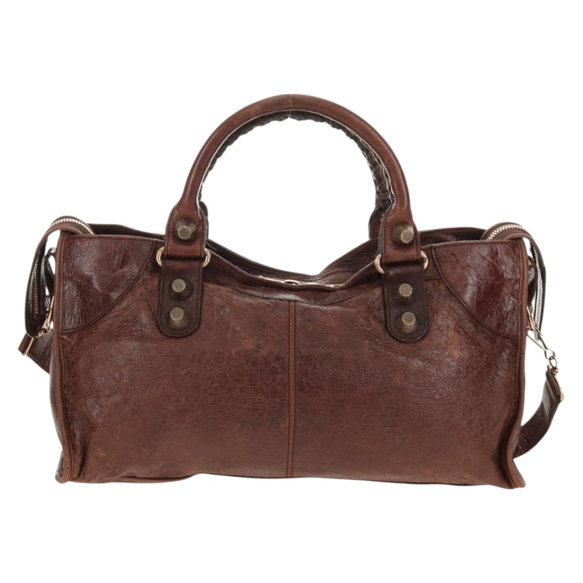 BALENCIAGA The Giant Part-Time Bag Leather 2way Brown Gold 173082 Auth 185300SM