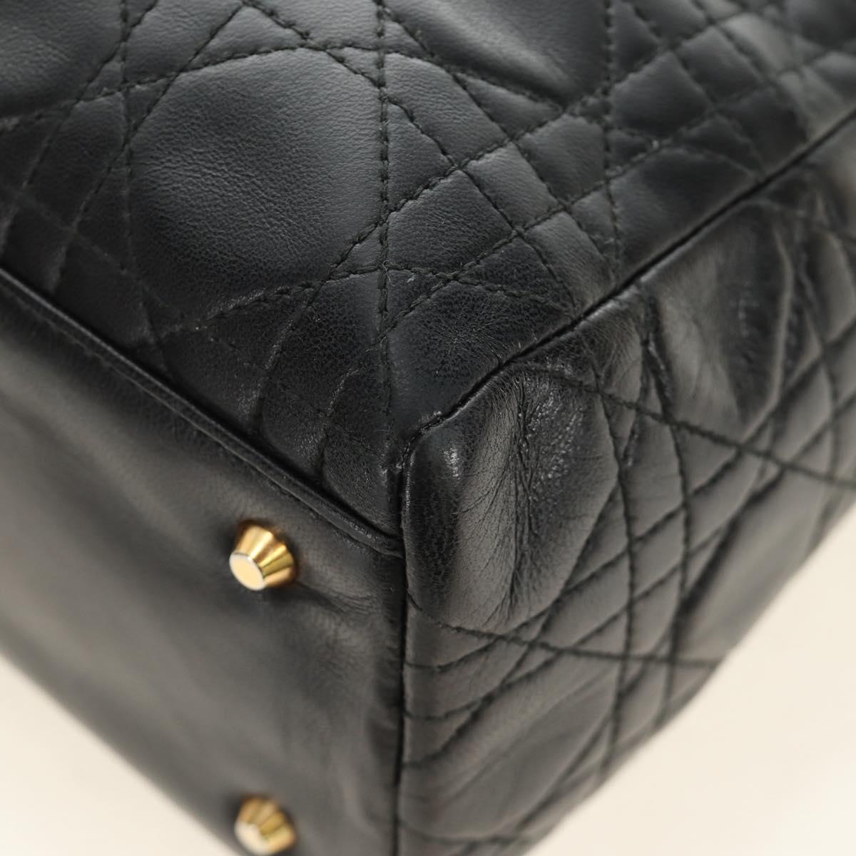 Christian Dior Canage Lady Dior Hand Bag Lamb Skin Black Gold Auth 185302M