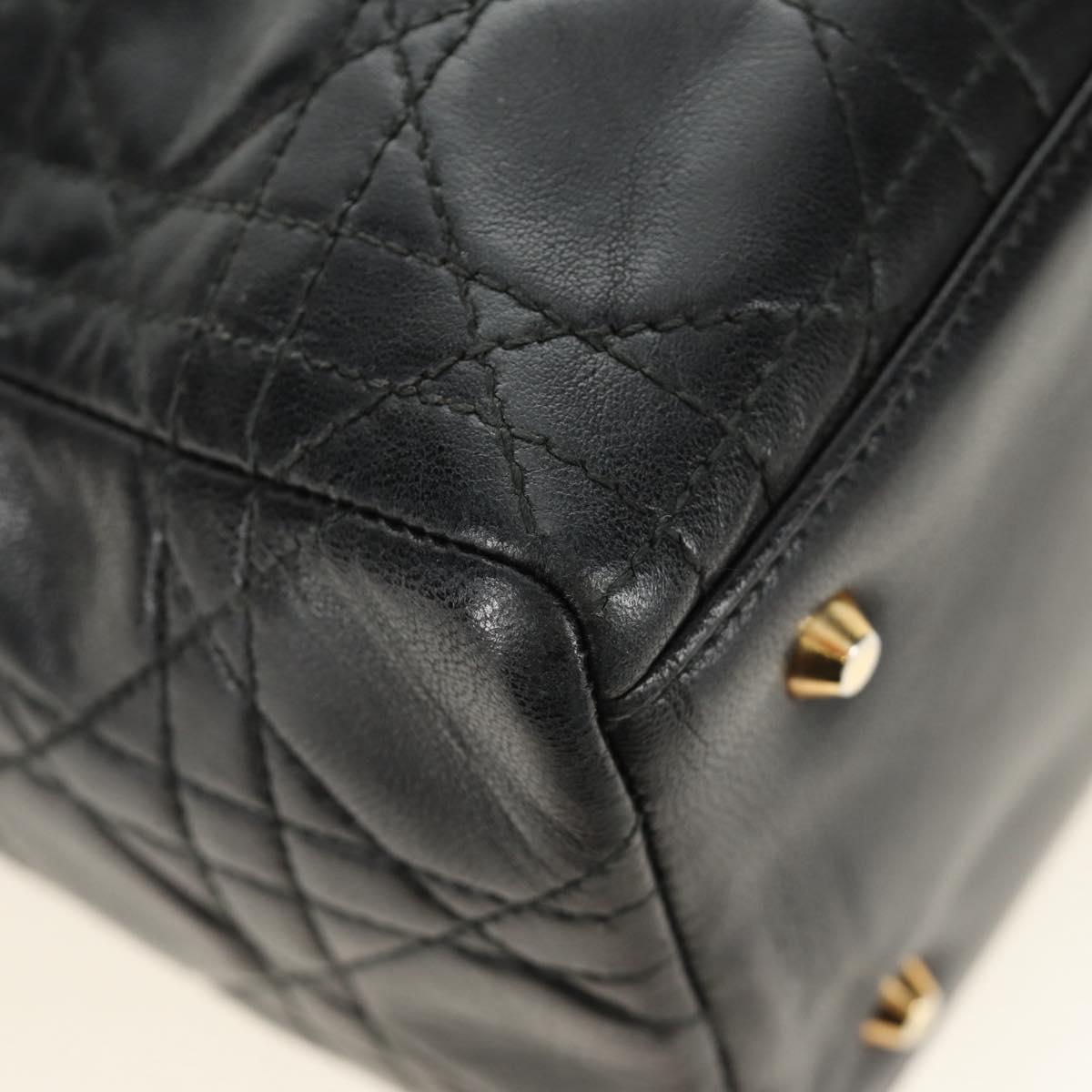 Christian Dior Canage Lady Dior Hand Bag Lamb Skin Black Gold Auth 185302M