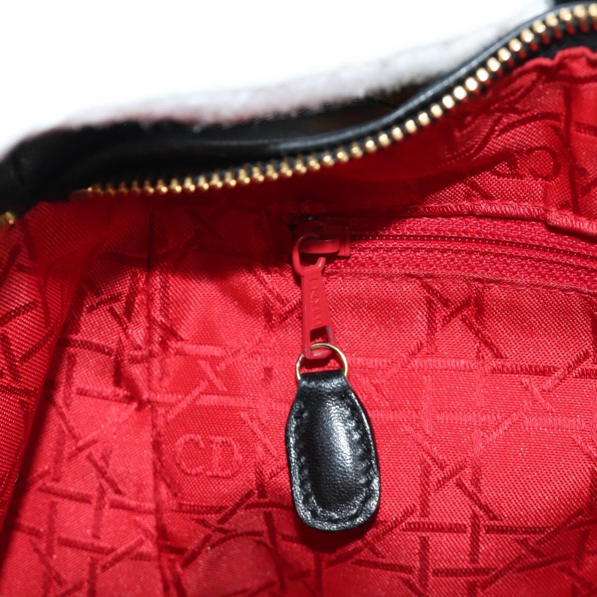 Christian Dior Canage Lady Dior Hand Bag Lamb Skin Black Gold Auth 185302M