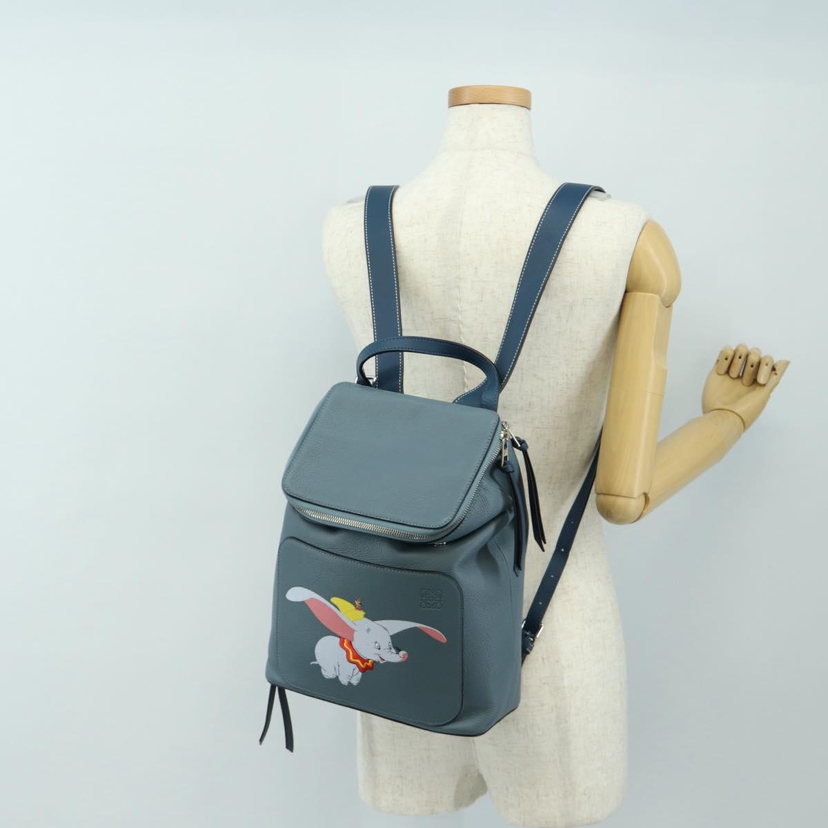 LOEWE Dumbo Goya Disney Collaboration Backpack Leather Silver Blue Auth 185303SAM