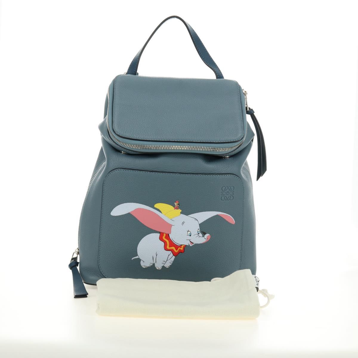 LOEWE Dumbo Goya Disney Collaboration Backpack Leather Silver Blue Auth 185303SAM