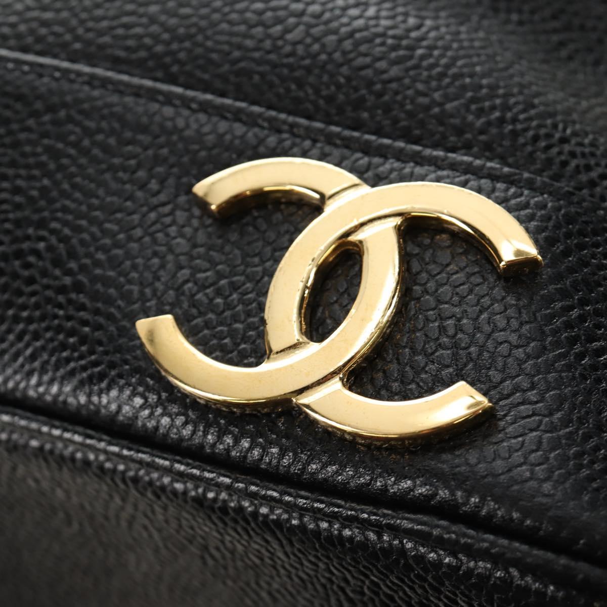 CHANEL Triple Coco Shoulder Bag Caviar Skin Black Gold CC Auth 185305SV
