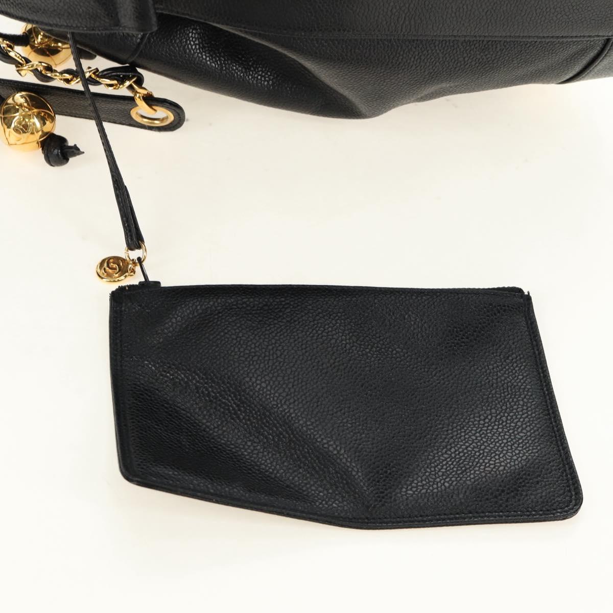 CHANEL Triple Coco Shoulder Bag Caviar Skin Black Gold CC Auth 185305SV