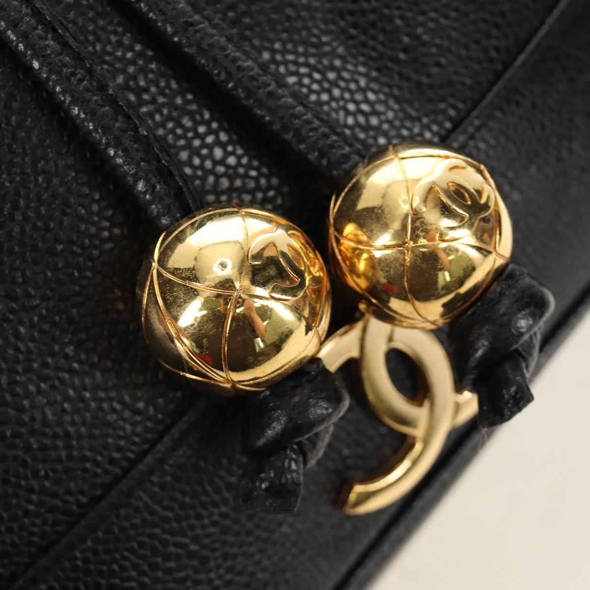 CHANEL Triple Coco Shoulder Bag Caviar Skin Black Gold CC Auth 185305SV