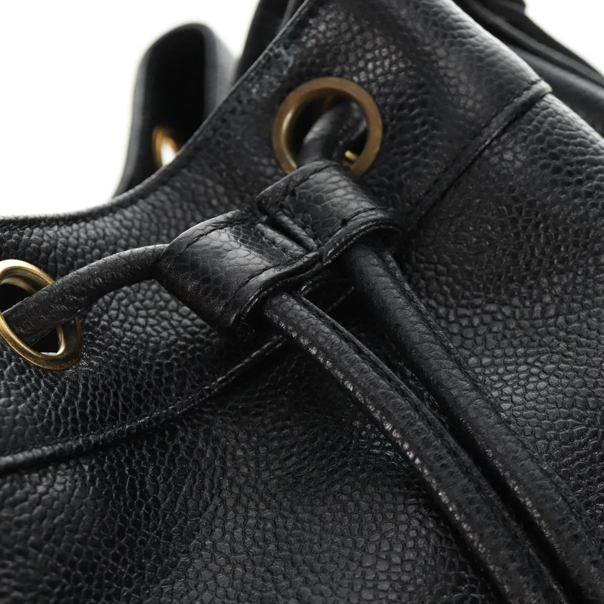 CHANEL Triple Coco Shoulder Bag Caviar Skin Black Gold CC Auth 185305SV