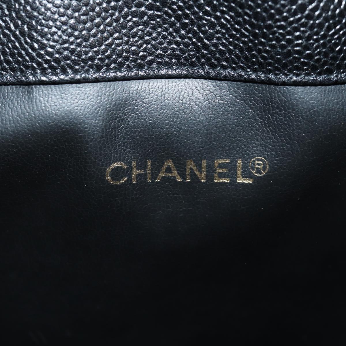 CHANEL Triple Coco Shoulder Bag Caviar Skin Black Gold CC Auth 185305SV