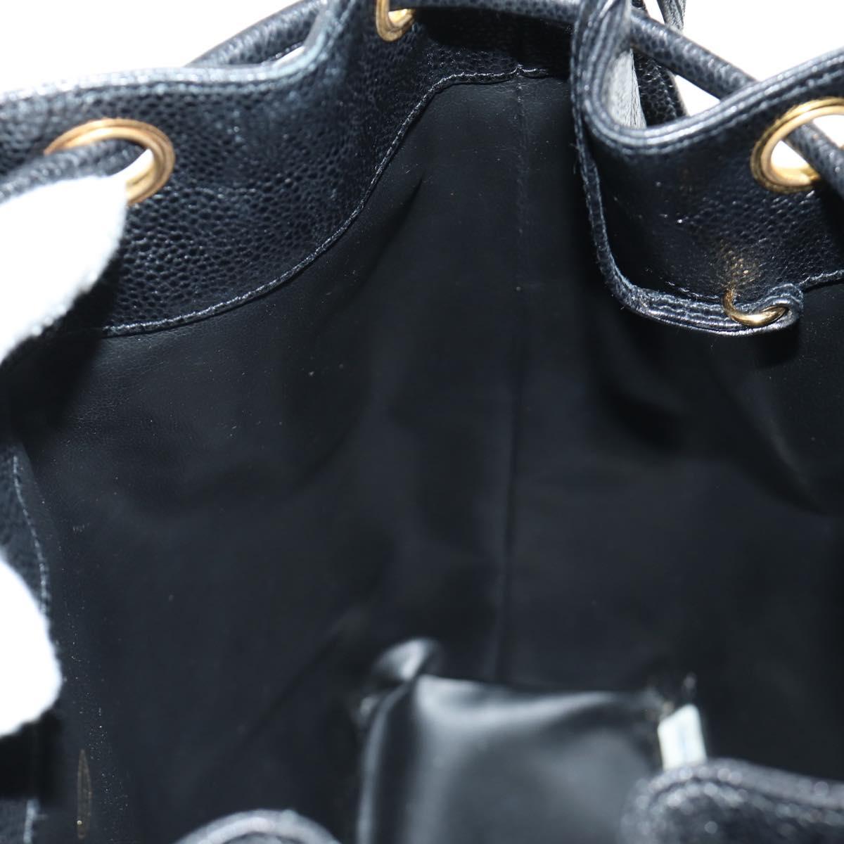 CHANEL Triple Coco Shoulder Bag Caviar Skin Black Gold CC Auth 185305SV