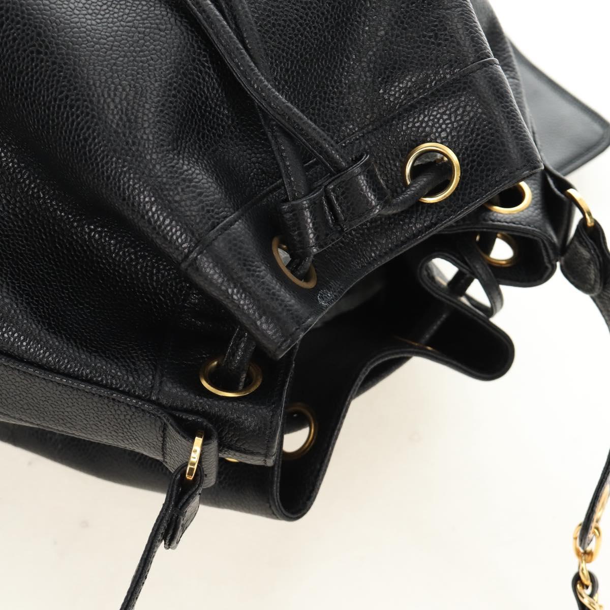 CHANEL Triple Coco Shoulder Bag Caviar Skin Black Gold CC Auth 185305SV