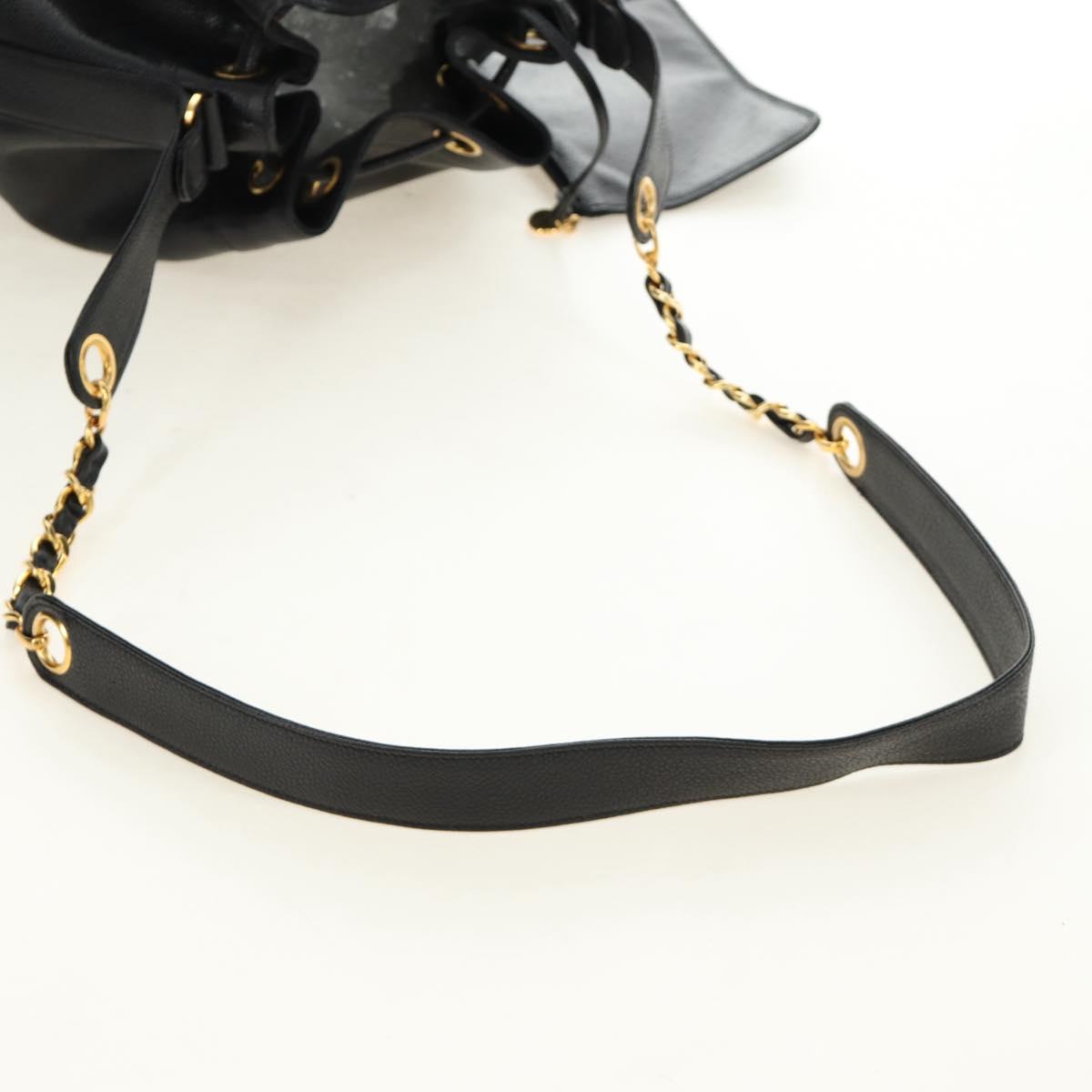 CHANEL Triple Coco Shoulder Bag Caviar Skin Black Gold CC Auth 185305SV