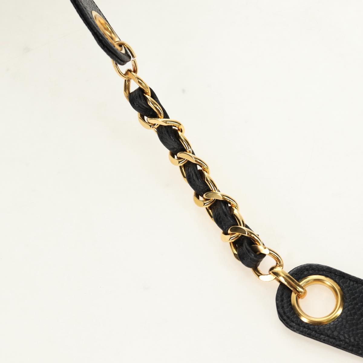 CHANEL Triple Coco Shoulder Bag Caviar Skin Black Gold CC Auth 185305SV