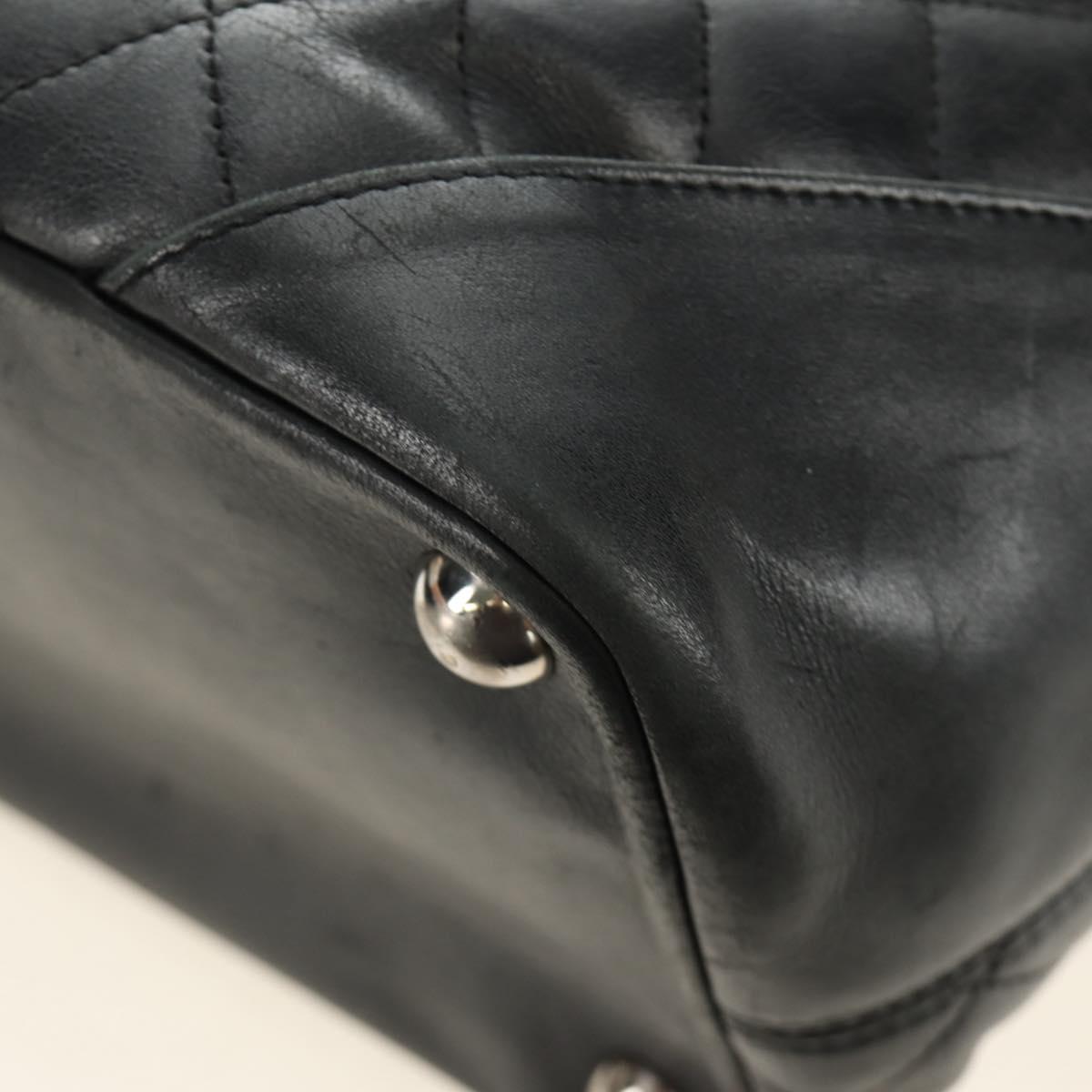 CHANEL Cambon Line Matelasse Tote Bag Leather Black Silver CC Auth 185306V