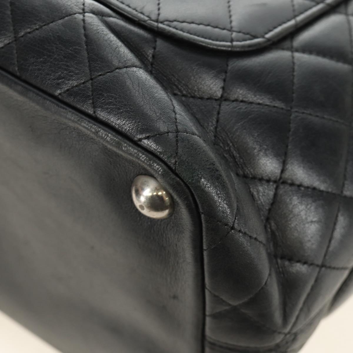 CHANEL Cambon Line Matelasse Tote Bag Leather Black Silver CC Auth 185306V