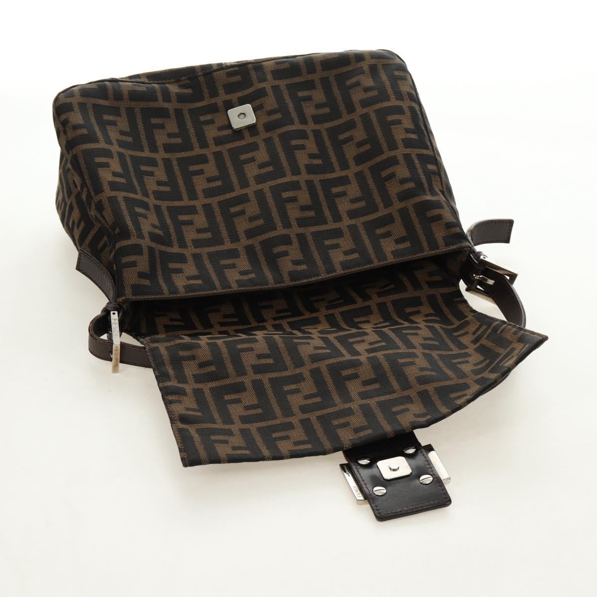 FENDI Zucca Canvas Mamma Baguette Shoulder Bag Black Brown Auth 185309M
