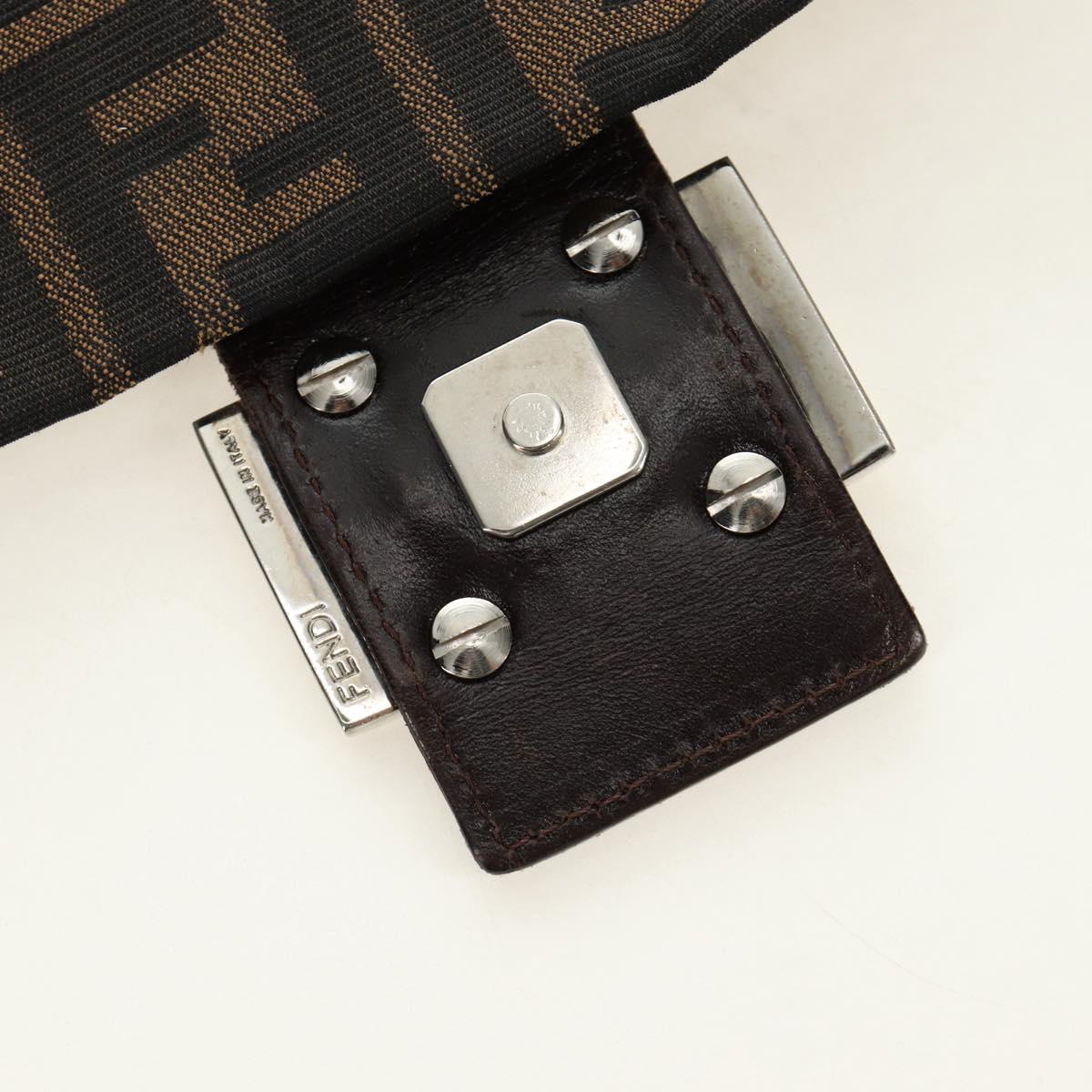 FENDI Zucca Canvas Mamma Baguette Shoulder Bag Black Brown Auth 185309M