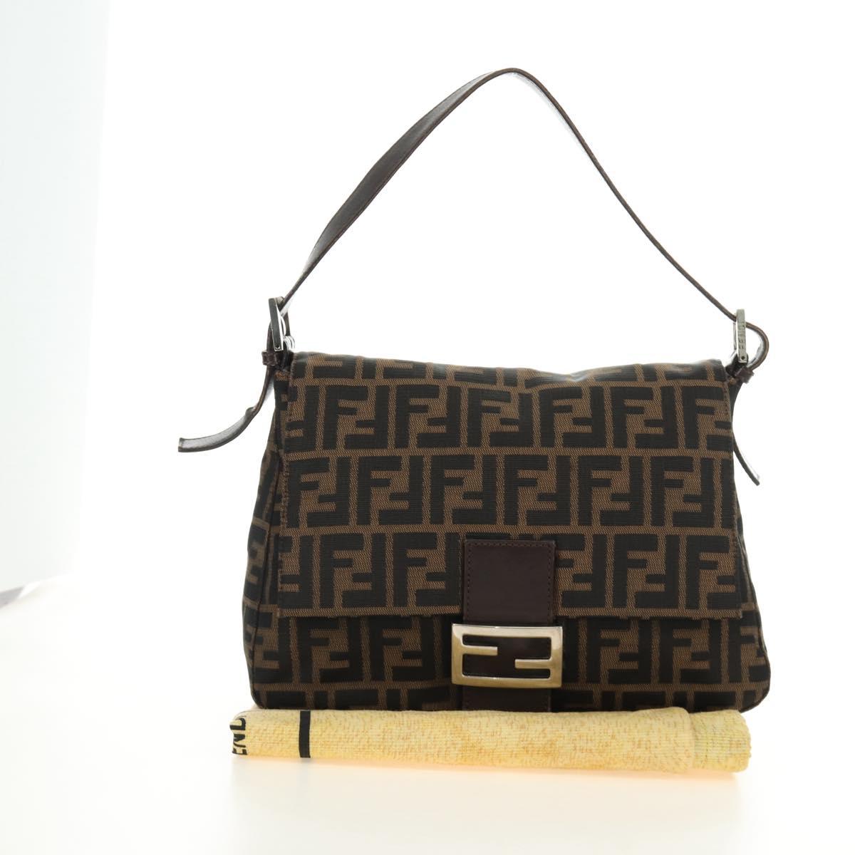 FENDI Zucca Canvas Mamma Baguette Shoulder Bag Black Brown Auth 185309M