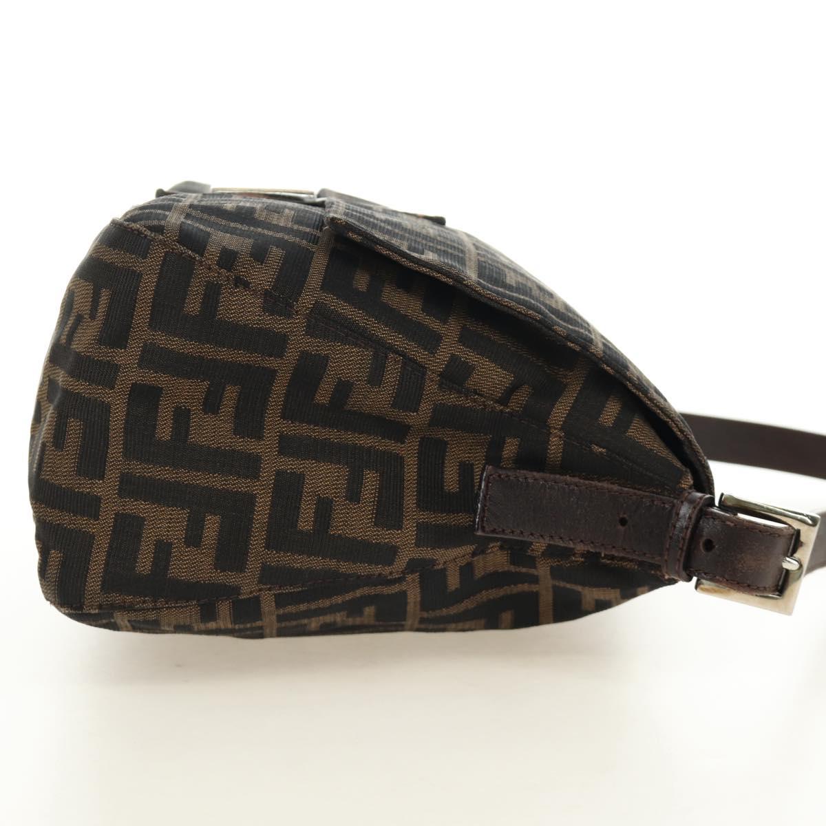 FENDI Zucca Canvas Mamma Baguette Shoulder Bag Black Brown Auth 185309M