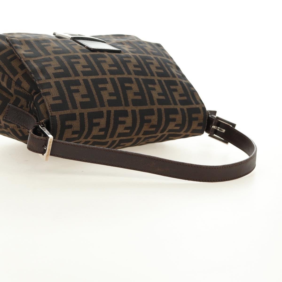 FENDI Zucca Canvas Mamma Baguette Shoulder Bag Black Brown Auth 185309M