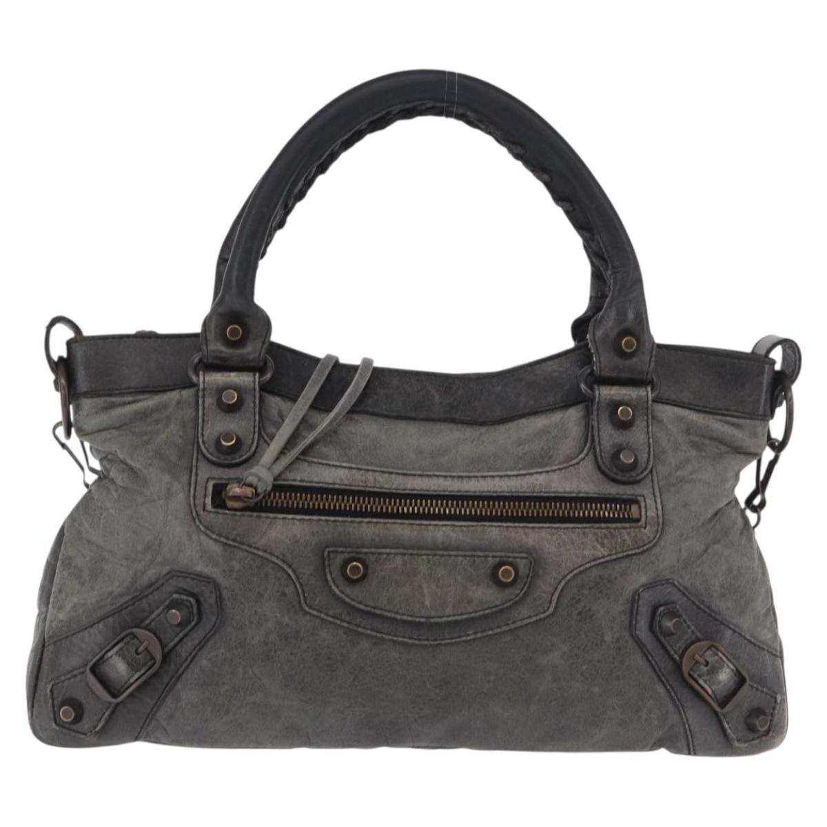 BALENCIAGA The First Hand Bag Leather 2way Gray 103208 Auth 185310A