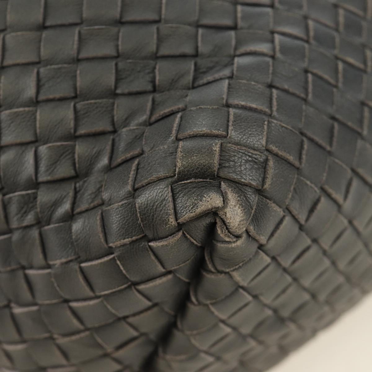 BOTTEGA VENETA INTRECCIATO Shoulder Bag Leather Gray Gold Auth 185312M