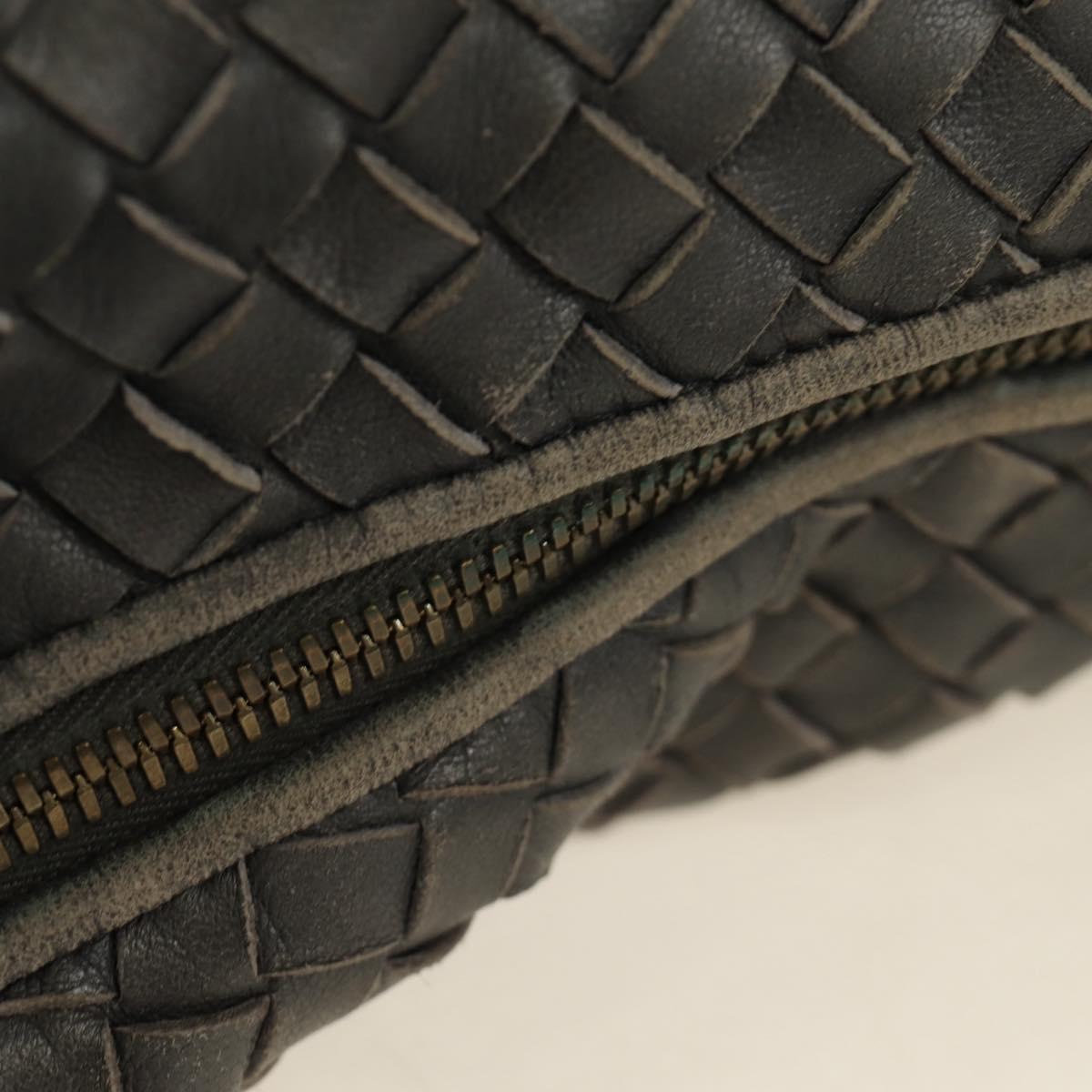 BOTTEGA VENETA INTRECCIATO Shoulder Bag Leather Gray Gold Auth 185312M