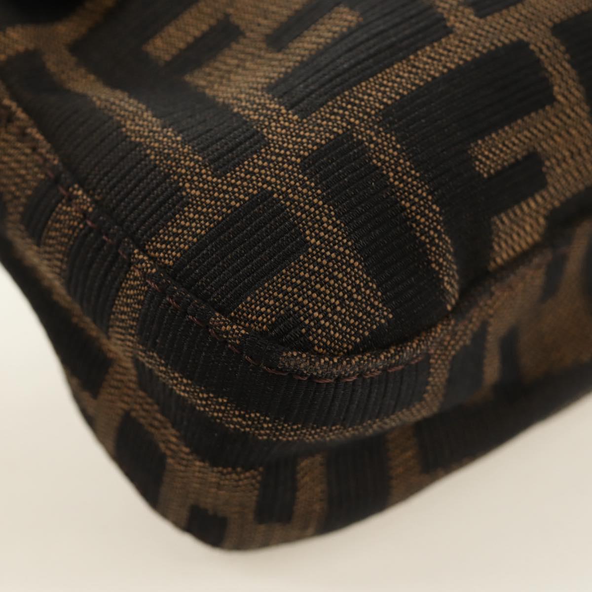 FENDI Zucca Canvas Mamma Baguette Shoulder Bag Black Brown Auth 185313M