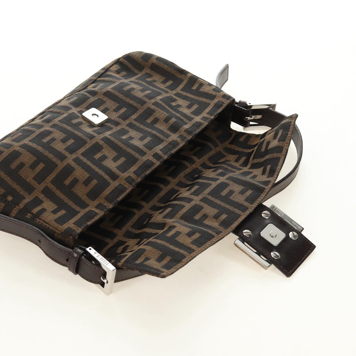 FENDI Zucca Canvas Mamma Baguette Shoulder Bag Black Brown Auth 185313M