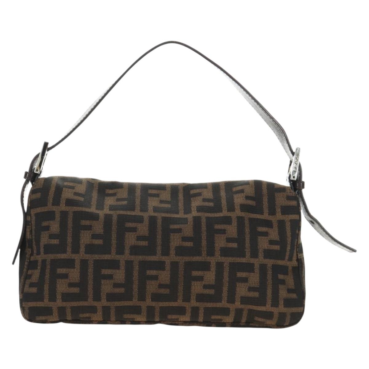 FENDI Zucca Canvas Mamma Baguette Shoulder Bag Black Brown Auth 185313M