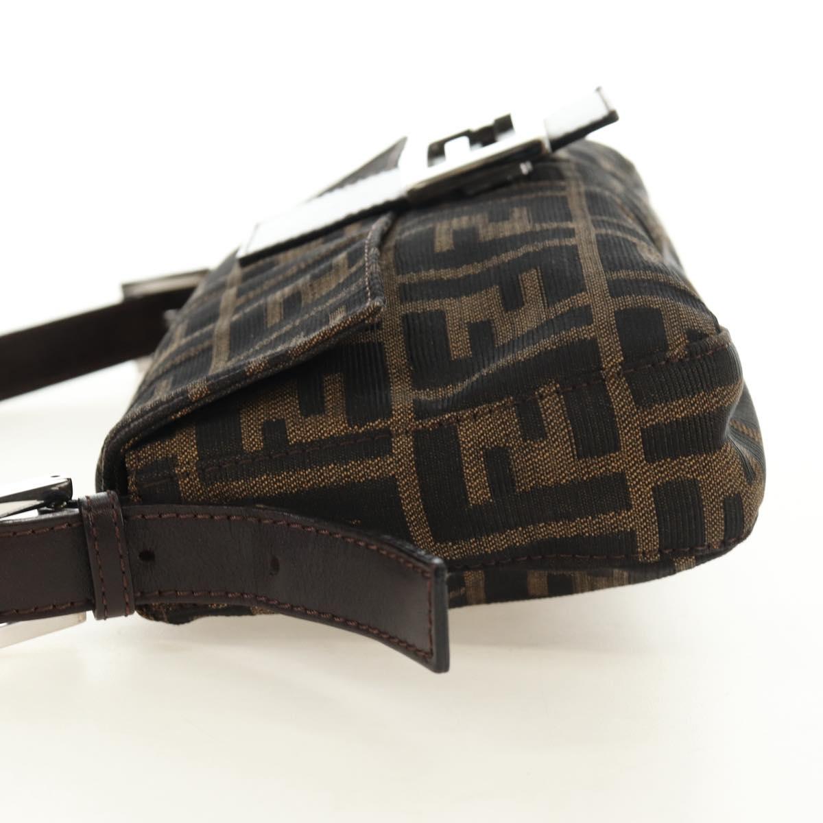 FENDI Zucca Canvas Mamma Baguette Shoulder Bag Black Brown Auth 185313M
