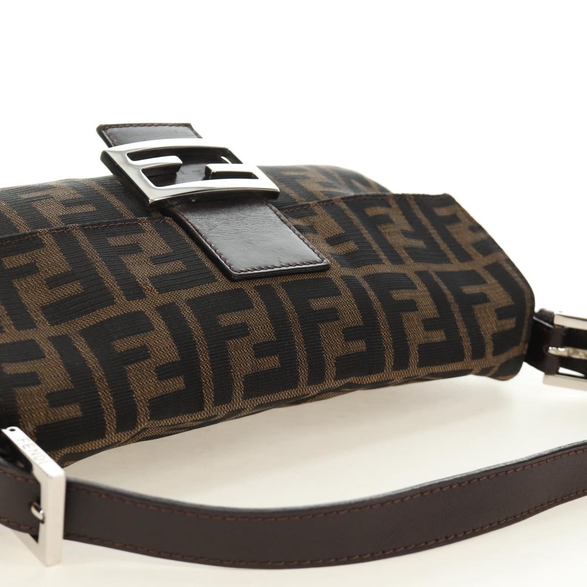 FENDI Zucca Canvas Mamma Baguette Shoulder Bag Black Brown Auth 185313M