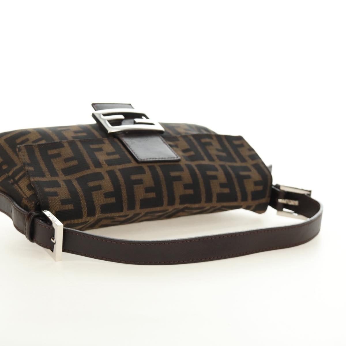 FENDI Zucca Canvas Mamma Baguette Shoulder Bag Black Brown Auth 185313M