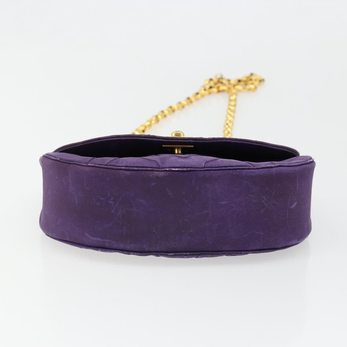 CHANEL Chain Shoulder Bag Satin Purple Gold CC Auth 185314